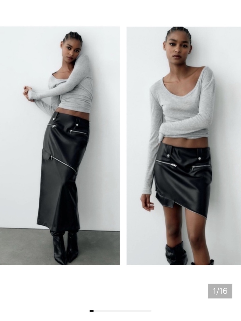 Zara NWT 2 in 1 leather detachable midi skirt black